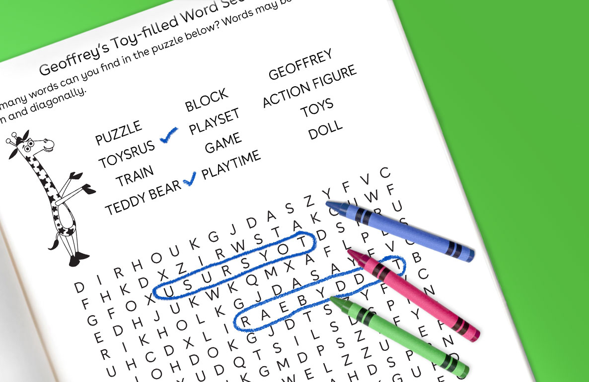 Geoffrey’s toy-filled word search